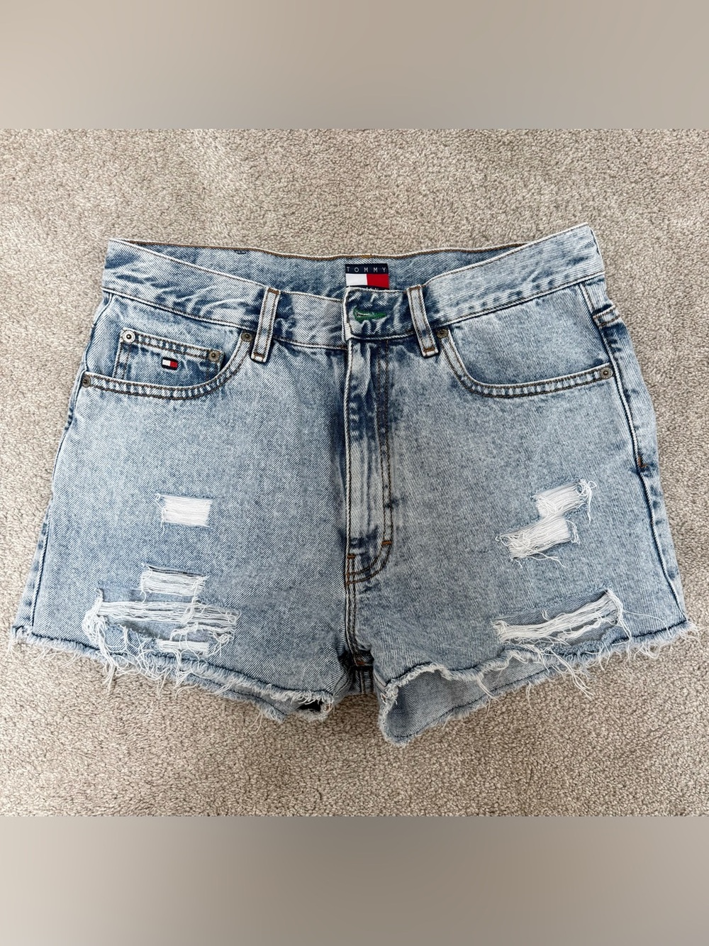 Tommy Hilfiger Light Blue Distressed High-Waist Denim Shorts size 30